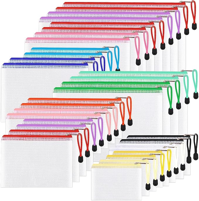 32pcs Mesh Zipper Pouch, 8 Sizes Waterproof Zipper File Bags, 16 Colors,Multipurpose for Travel Storage, School Supplies, Office Appliances and Home Organizing,Multicolored