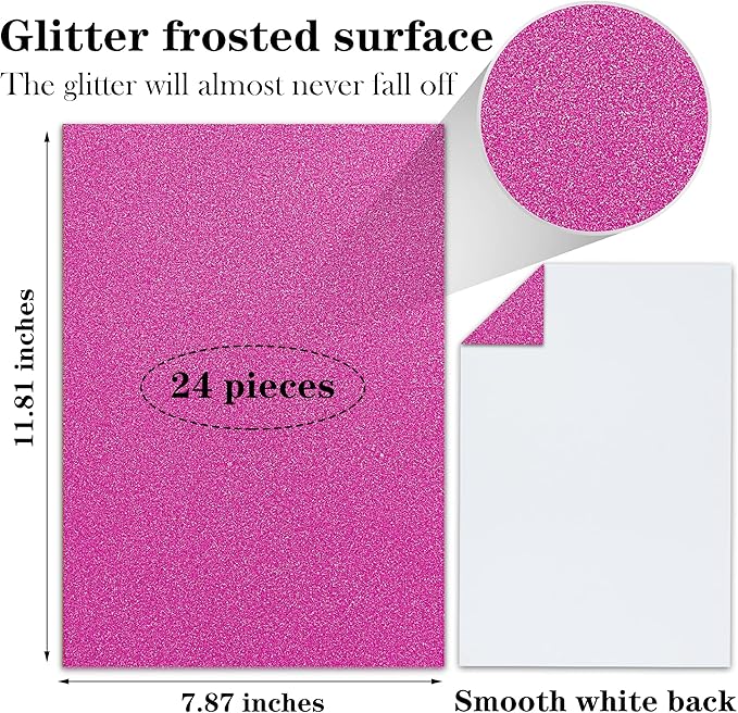 24 Sheets Rose Red Glitter Cardstock Paper, A4 Premium Sparkly Paper for Scrapbook, DIY Projects, Party Decoration, Gift Box Wrapping 250GSM/92lb