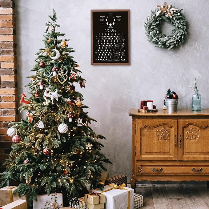 2025 Moon Phase Calendar (SHIPS FLAT) - Hangable Dark Lunar Wall Poster - Great as a Unique Gift, Moon Tracking, Wall Décor & Art, Astrology Decorations - A Celestial Calendar - by Thankful Greetings