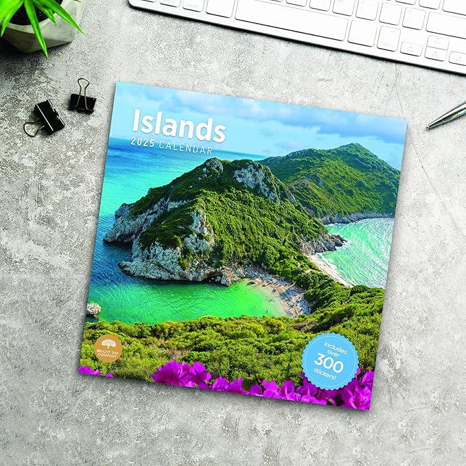 2025 Islands Monthly Wall Calendar by Bright Day, Includes Over 300 Stickers, 12 x 12 Inch