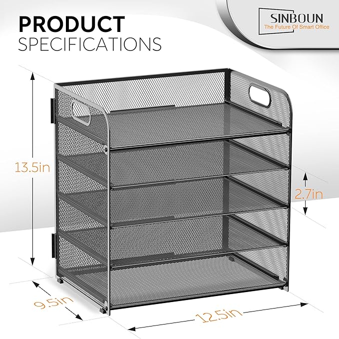 2 Pack Letter Tray Paper Organizer 5-Tier Desk Organizer File Organizer Paper Holder with Handle, Metal Desktop Document Shelf Tray Office Classroom Organization - Black