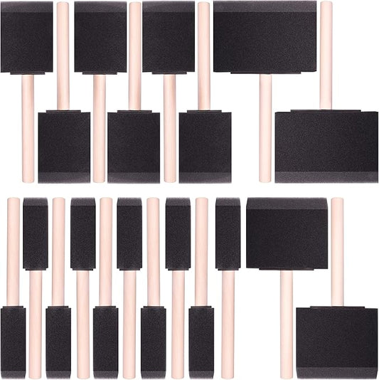20 Piece Flat Flexible Poly Foam Bevel-Tipped Brush Set with Wooden Handles Ideal for Applying Paint, Oil-Based Paints, Stain, Varnish, Enamel, Latex Paint Smooth Surfaces & Arts & Crafts