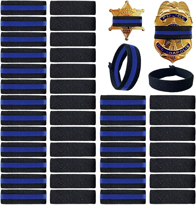 CREATRILL 40 Pack Police Mourning Band Stripe Police Officer Badge Shield Funeral Honor Guard Straps for Badge Size of 2.4" to 4", 2 Styles(20 Pack Black + 20 Pack Thin Blue Line)