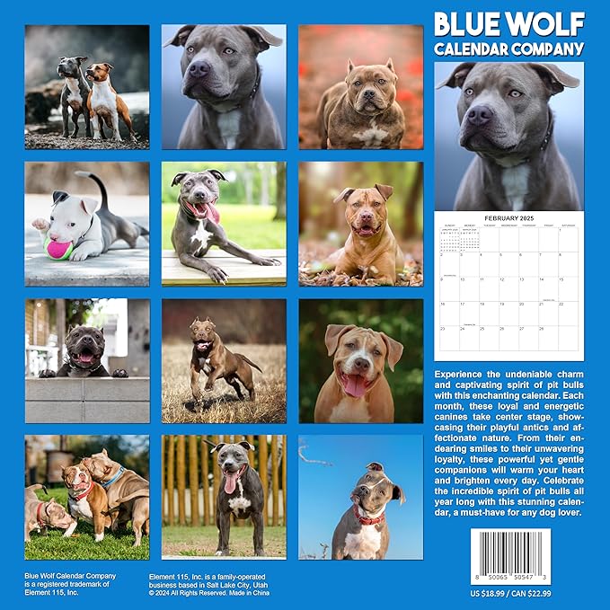 2025 Pit Bulls Monthly Hangable Wall Calendar | 12" x 24" | Thick Sturdy Paper | 2025 Dog Calendar