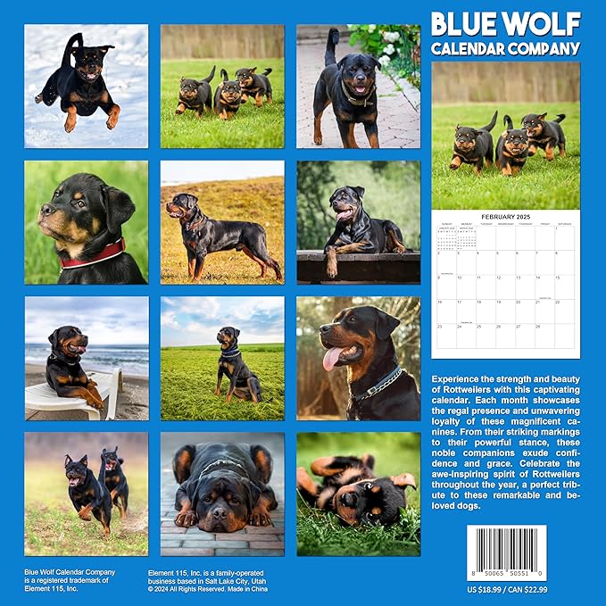 2025 Rottweilers Monthly Wall Calendar | 12" x 24" | Thick Sturdy Paper | Dog Calendar 2024-2025