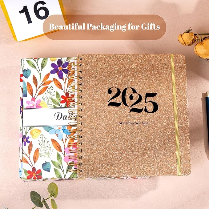 2025 Hardcover Planner Weekly and Monthly, Dec 2024–Dec 2025, Large Spiral Bound Planners 2025 for Women Gifts, 8.3" x 9.3",13 Month Calendar with 13 Tabs, 3 Sticker Sheets, Gold