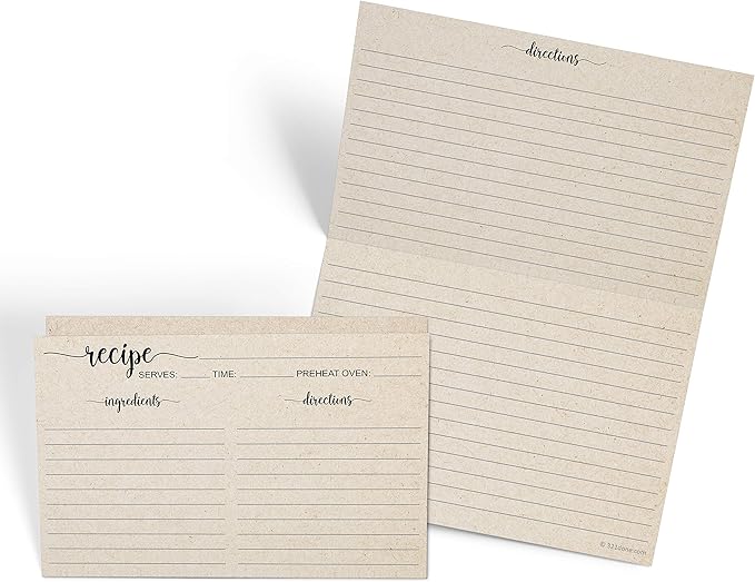 321Done Folding Recipe Cards (Set of 50) X-Large - Made in USA - Folds to 4x6 from 8x6 - Rustic Boho Kraft Tan Minimalist – Retro Vintage Luxury Thick Cardstock Jumbo Folded Double-Sided