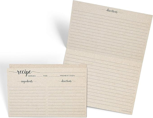 321Done Folding Recipe Cards (Set of 50) X-Large - Made in USA - Folds to 4x6 from 8x6 - Rustic Boho Kraft Tan Minimalist – Retro Vintage Luxury Thick Cardstock Jumbo Folded Double-Sided