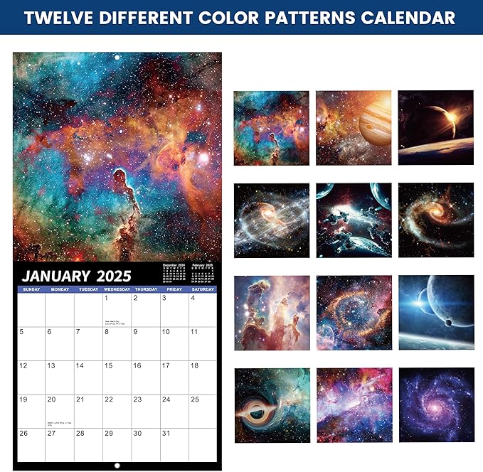 2025 Wall Calendar - 2025 Calendar, 12 Monthly Wall Calendar 2025, January 2025 - December 2025, 12" x 24" (Open), Unruled Blocks(1.2" x 1.7") Calendar 2025 with Thick Glossy Paper