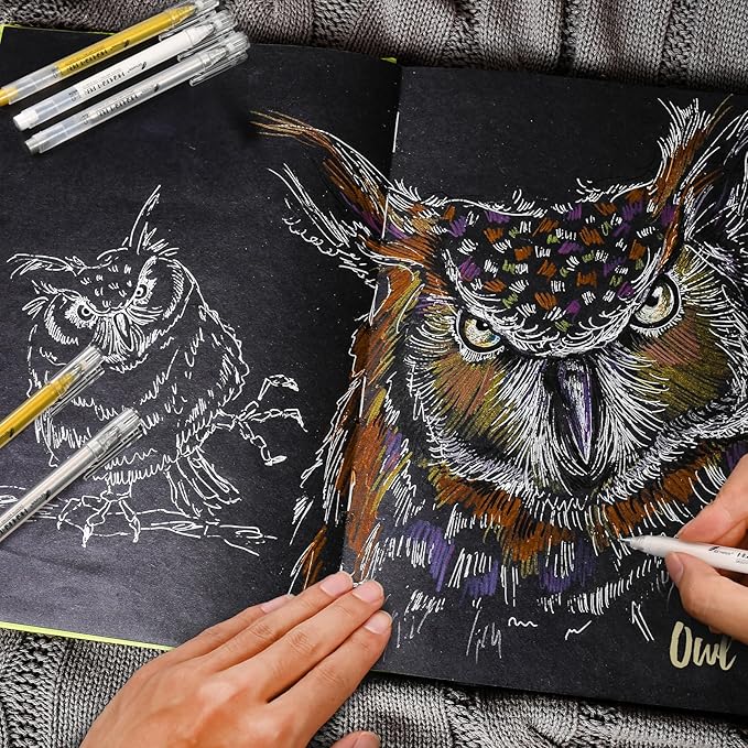 6 Colors Gel Pen Set - Gold, Silver & White Gel Ink Pens for Artists