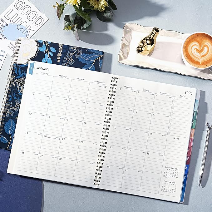 2025 Planner - Planner 2025, 2025 Planner Weekly and Monthly, 9" x 11" (A4 Size), Jan 2025 - Dec 2025, Twin-wire Binding, Holidays, Monthly Tabs, Back Pocket, Habit Tracker
