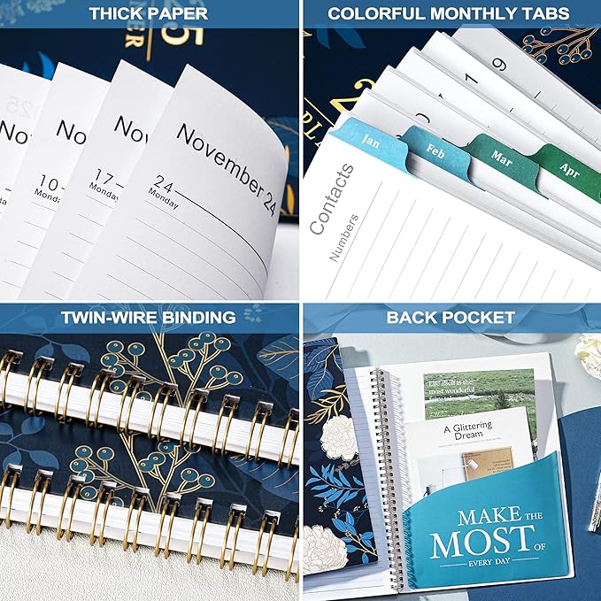2025 Planner - Planner 2025, 2025 Planner Weekly and Monthly, 9" x 11" (A4 Size), Jan 2025 - Dec 2025, Twin-wire Binding, Holidays, Monthly Tabs, Back Pocket, Habit Tracker