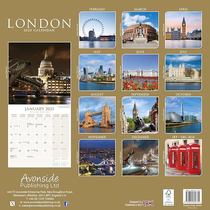 2025 London Wall Calendar, 12X12, Avonside Publishing