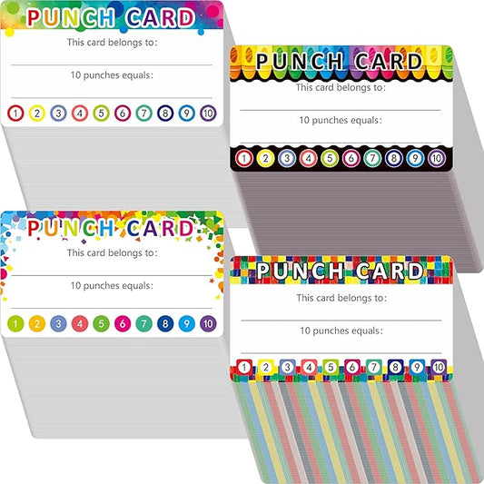 332 PCS Punch Cards, 4 Designs Incentive Reward Card Student Awards Loyalty Cards for Business, Classroom, Kids Behavior, Students, Teachers (3.5” x 2”)