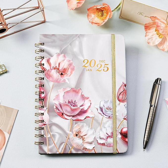 2025 Planner - 2025 Planner Weekly and Monthly with Tabs, Jan. 2025 - Dec. 2025, Calendar Planner 2025, 6.3" x 8.4", Hardcover with Back Pocket + Thick Paper - Pink Flower