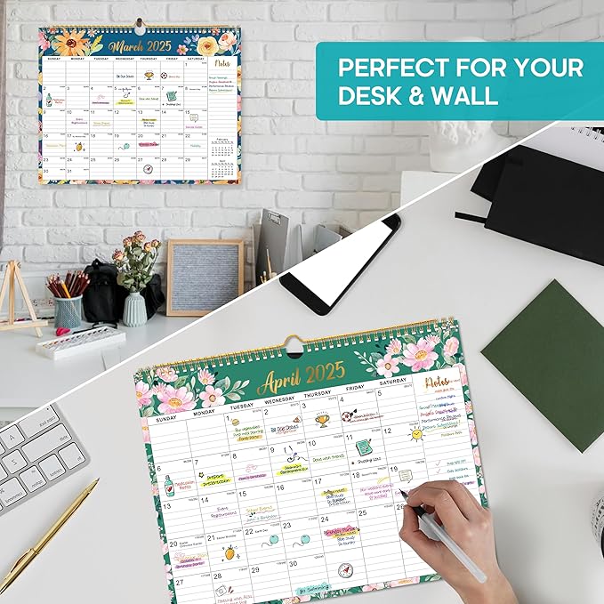 2025 Wall Calendar, Monthly Wall Calendar from January 2025 to June 2026, 11.5" x 14.7", Spiral Binding Hanging Wall Calendar, Perfect for Home or Office, Floral