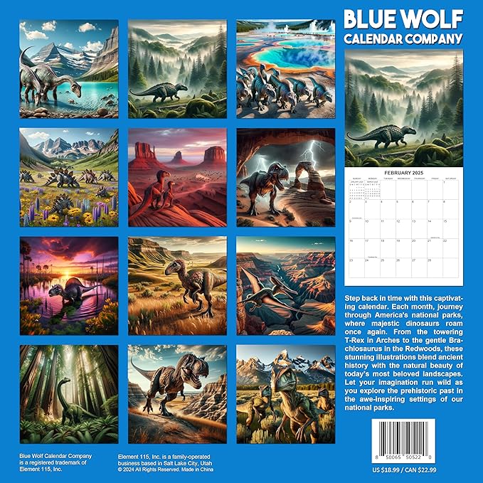 2025 Dinosaurs in National Parks Monthly Wall Calendar | 12" x 24" | Thick Sturdy Paper | Dinosaur Calendar 2025