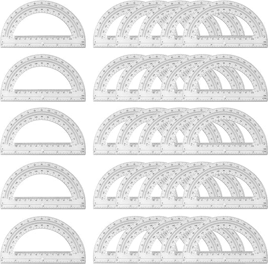 30PCS Clear Plastic Student Math Protractor 6-Inch Long 180 Degree for Angle Measurement