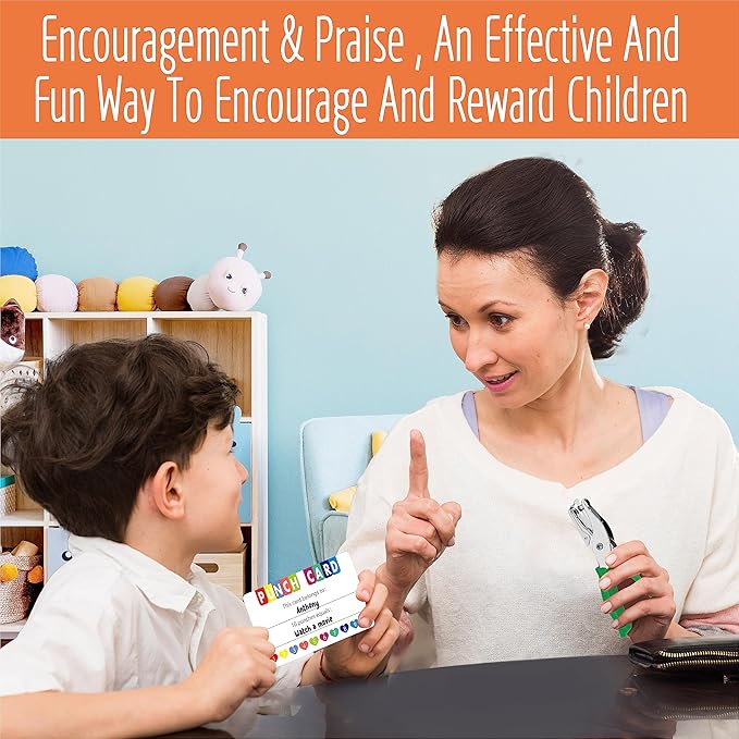 200 PCS Punch Cards, Incentive Card with Handheld Puncher Kit Heart Shaped Incentive Loyalty Reward Cards Boost Creativity & Skills Development for Business, Classroom, Students Behavior, 3.5” x 2”