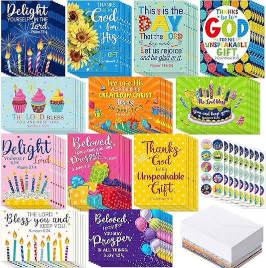 120 Pack Religious Christian Birthday Cards Bulk with Scripture Bible Verse 4.5 x 6.2 Inch Assorted Christian Blessings Greeting Cards for Birthday with Envelopes and Stickers(Classic Style)