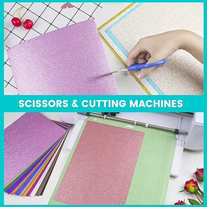 40 Sheets 300GSM HTVRONT Glitter Cardstock Paper - 13 Colors Glitter Card Stock, 110lb Cover A4 Thick Glitter Cards for Craft, Birthday, Scrapbook, Wedding, Sparkly Paper, Card Making