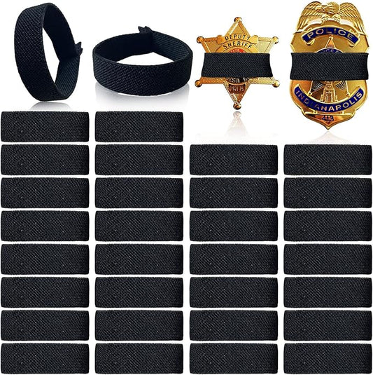 CREATRILL 30 Pack Balck Police Mourning Band Stripe Police Officer Badge Shield Funeral Honor Guard Straps for Badge Size of 2.4" to 4"