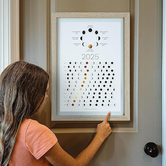 2025 Moon Phase Calendar (SHIPS FLAT) - Hangable Gold Lunar Wall Poster - Great as a Unique Gift, Moon Tracking, Wall Décor & Art, Astrology Decorations - A Celestial Calendar - by Thankful Greetings