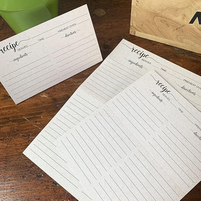 321Done Folding Recipe Cards (Set of 50) Folds to 3x5 from 6x5 - Rustic Kraft Tan Minimalist - Retro Vintage Luxury Double-Sided - Made in USA