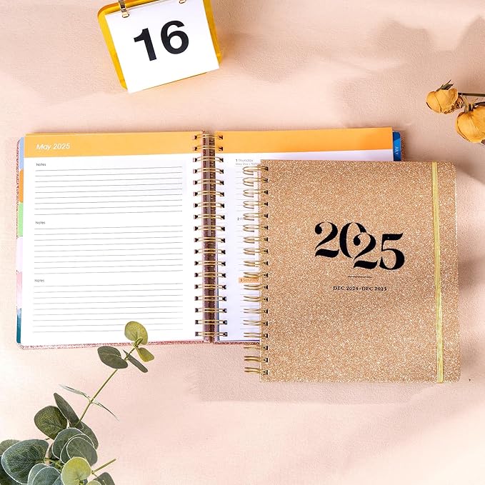 2025 Hardcover Planner Weekly and Monthly, Dec 2024–Dec 2025, Large Spiral Bound Planners 2025 for Women Gifts, 8.3" x 9.3",13 Month Calendar with 13 Tabs, 3 Sticker Sheets, Gold