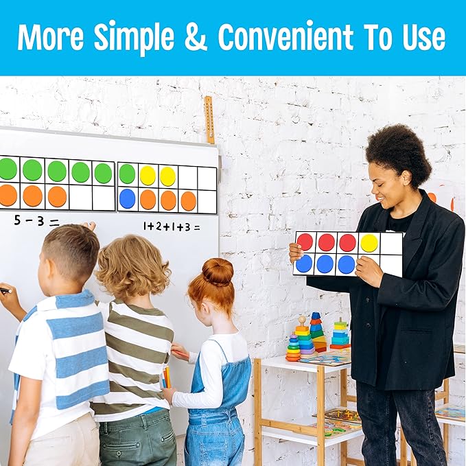 Magnetic Ten-Frame Set, Including 5 Frames (no Hollowed Out) and 55 Colorful Discs (Upgraded Version for Fridge & Hand-held)