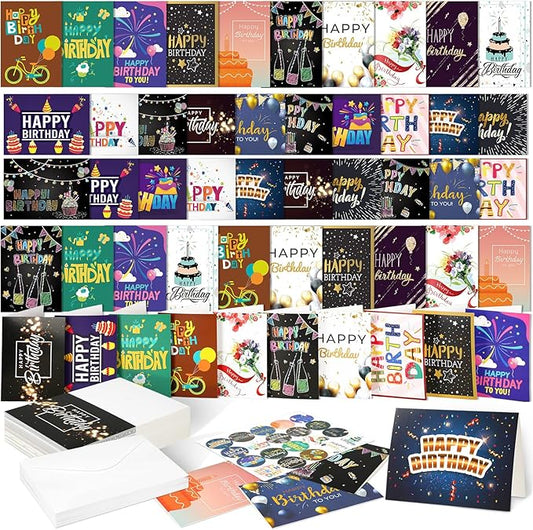 200 Set Unique Happy Birthday Card Bulk with Envelope and Sticker Blank Greeting Card Large 5 x 7 Inch Suitable for Office Kids Women Men, 20 Styles(Actual Style)
