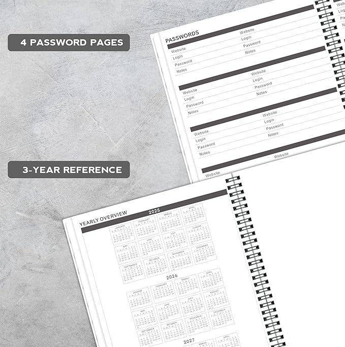 2025-2026 Monthly Planner/Calendar - 2 Year Planner 2025-2026, Monthly Tabs, 9’’ × 11’’, Jan. 2025 - Dec. 2026, Hard Cover, Inner Pocket - Grey