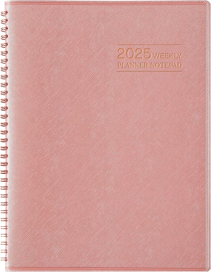 2025 Planner - Weekly & Monthly Planner Notepad 2025, 11.38'' x 8.74'', JAN. 2025 - DEC. 2025, Appointment Book, 60 Minutes Intervals, Monthly Tabs, Sturdy Cover, Spiral Bound, Back Pockets - Rose Golden