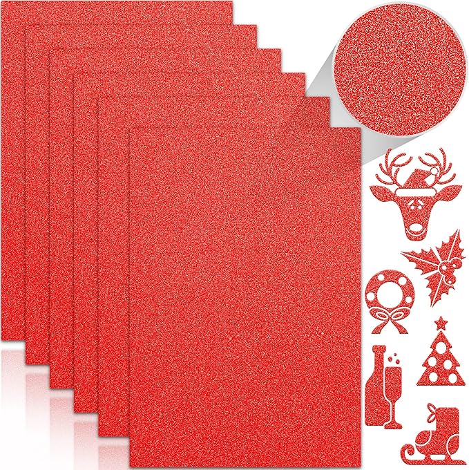24 Sheets Red Glitter Cardstock Paper, A4 Premium Sparkly Paper for Scrapbook, DIY Projects, Party Decoration, Gift Box Wrapping 250GSM/92lb