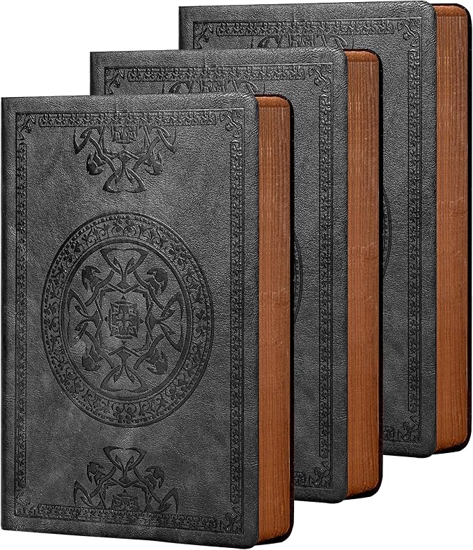 3 Pack Leather Vintage Journal for Men Soft Cover Lined Pages Notebook 180 Lay Flat for Writing Travel Diary, 5.7'' x 8.3'', Black