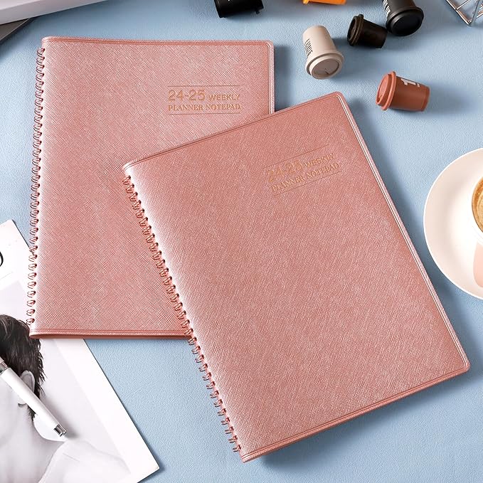2024-2025 Planner -11.38'' x 8.74'', Weekly & Monthly Planner Notepad, From JUL.2024 - JUN.2025, Appointment Book, 60 Minutes Interval, Monthly Tabs, Faux Soft Leather, Spiral Bound - Rose Golden