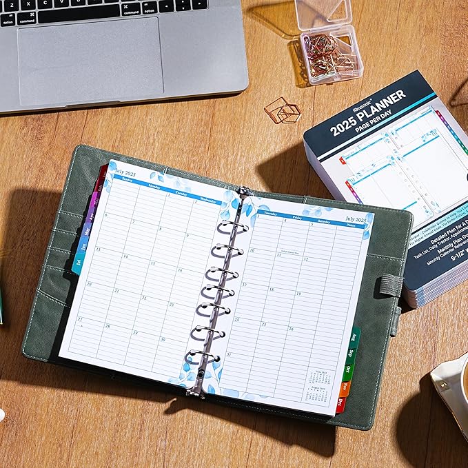 2025 Planner Refills - JAN - DEC 2025 Planner, Two Pages Per Day Daily ＆ Monthly Planner, 5.5" x 8.4", Ring-Bound Organizer, Daily Tracker & Schedule, Colorful Tabs